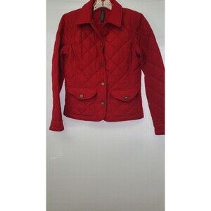 Ralph Lauren Womens Petite Small Red Quilted Button Up Jacket Lightweight Coat